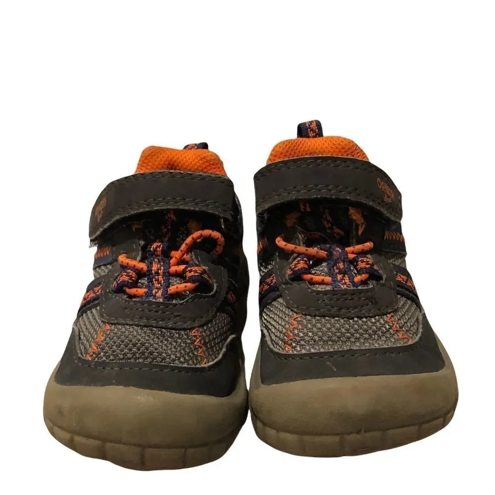 OshKosh B'Gosh blue, grey &orange sneakers‎ w hook & loop closure unisex size 6